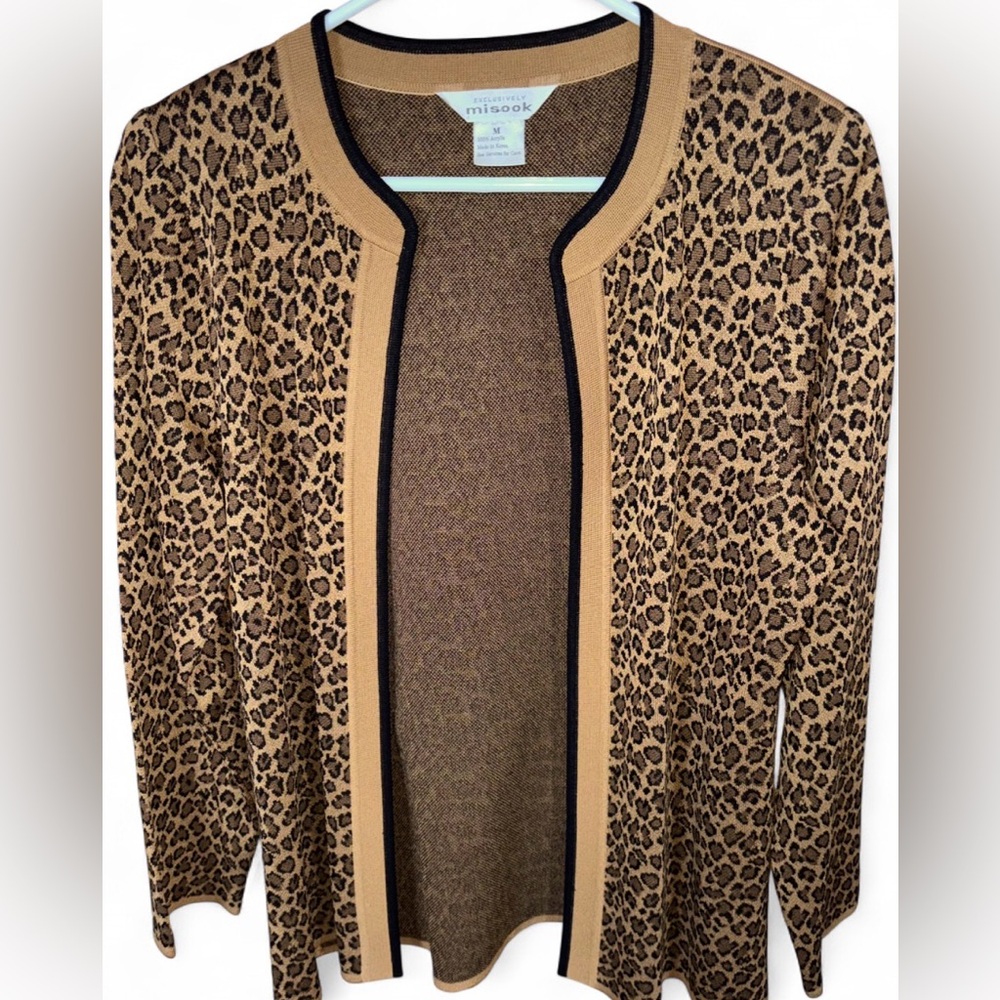 Vtg 90s Exclusively Misook Leopard Print Cardigan Sweater Women's Sz M Classic